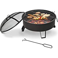 Los mejores  - Outsunny Brasero Exterior Ø76 cm 2 EN 1 con Rejilla de Cocina Parrilla para Barbacoa Calefacción Tapa de Malla Atizador…